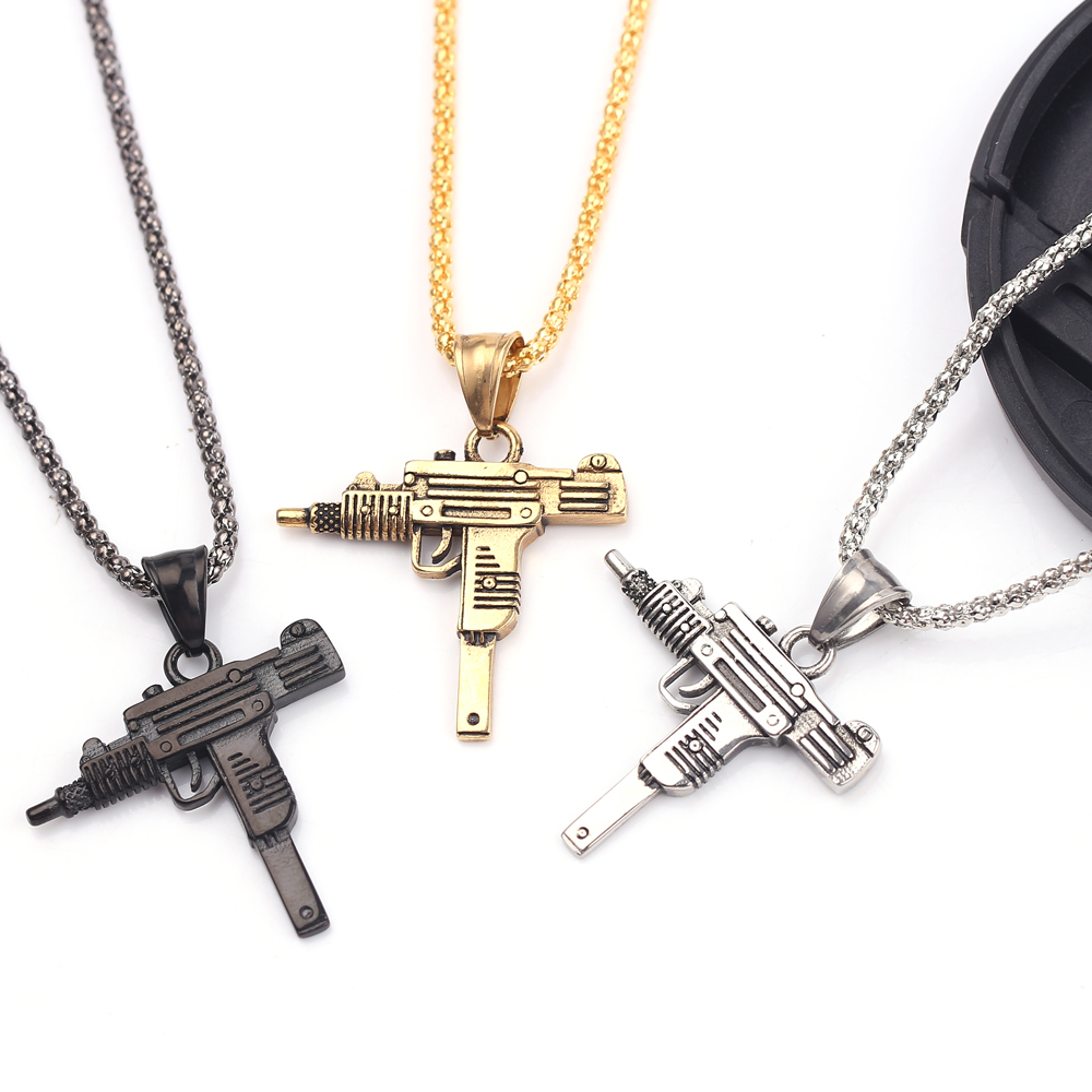 Street Fashion Jewelry - 펑크 우지 권총 기관총 목걸이 펜던트