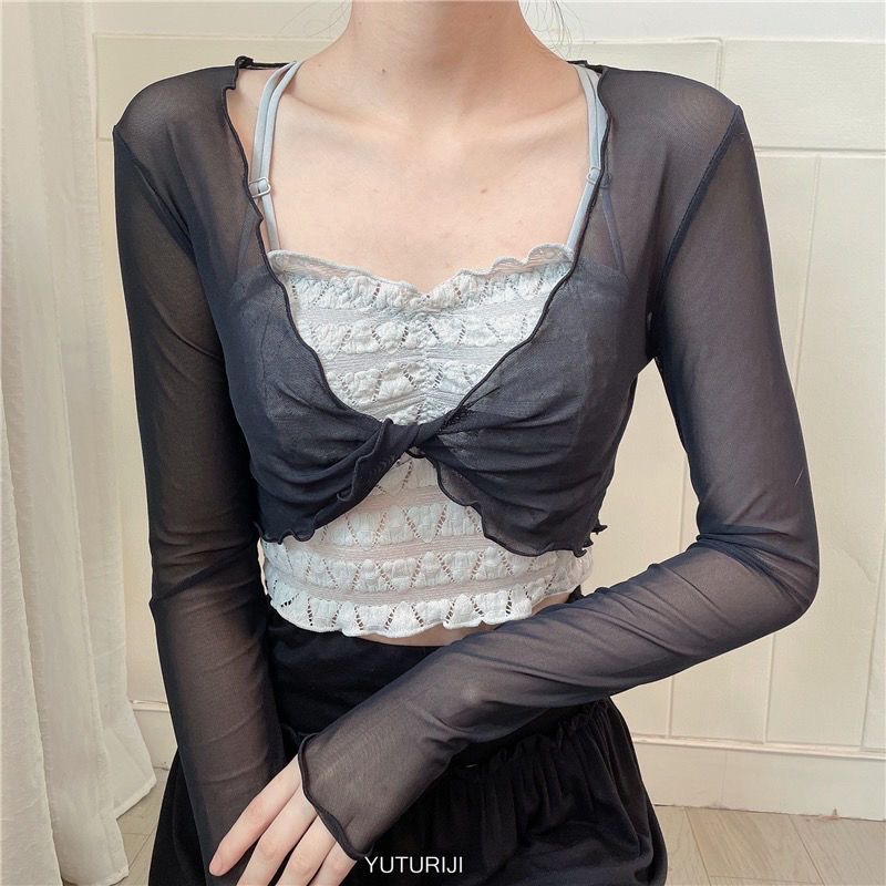Mesh Top Layering - 여성용 메쉬 발레 커버업 크로스 프론트
