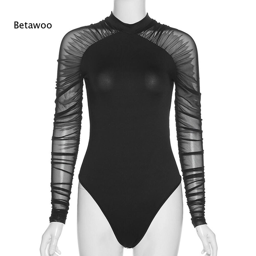 Mesh Top Layering - 고딕 스타일 솔리드 블랙 메쉬 스플라이스