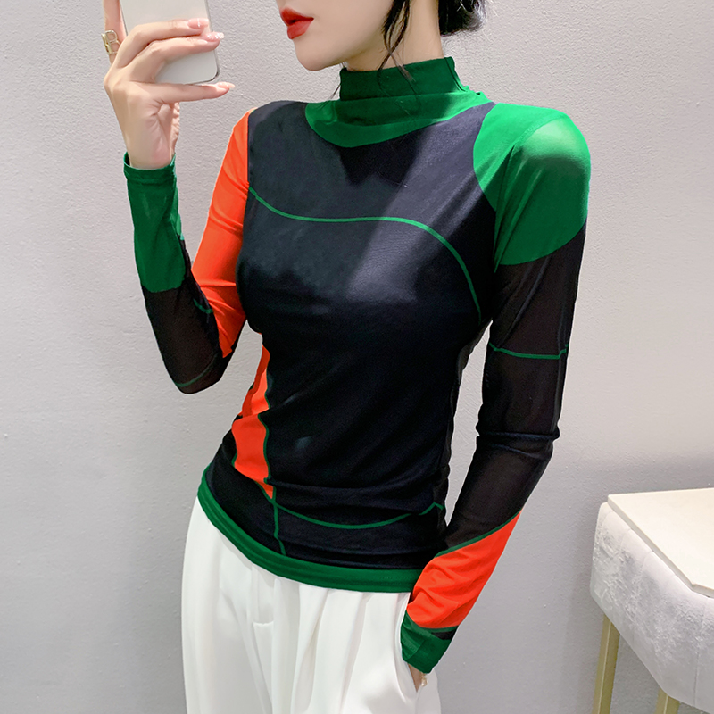 Mesh Top Layering - S-4XL 여성 가을 ​​겨울 긴 소매