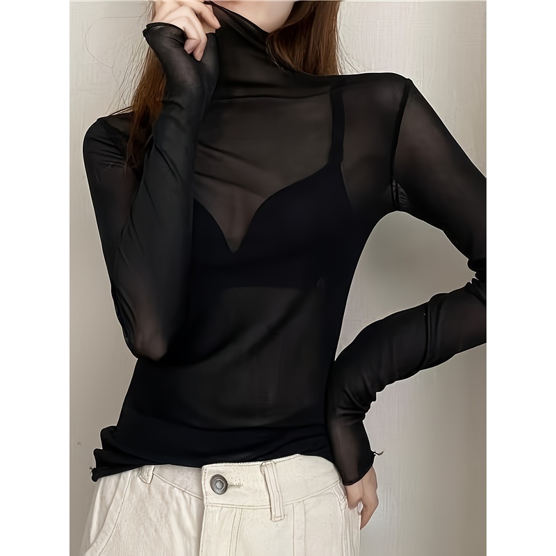 Mesh Top Layering - 봄 여름 시스루 긴팔 다용도 메쉬