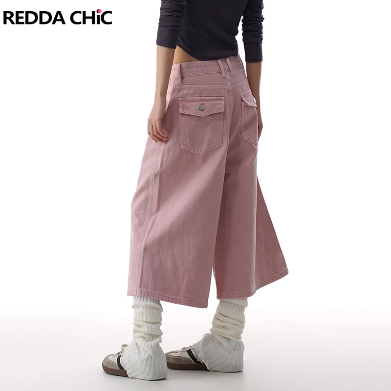 Cargo Pant Wide - REDDACHiC 핑크 카고 진 반바지 여성