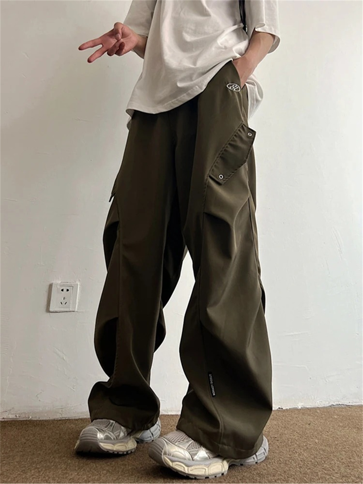 블랙 카툰 카고 팬츠 남성 솔리드 와이드 레그 트라우저 - Cargo Pant Wide 리뷰 및 가격