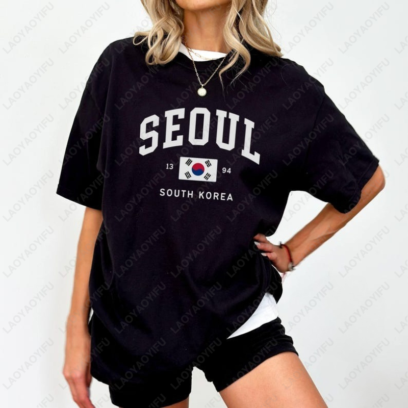 서울 한국 국기 유니섹스 티셔츠 빈티지 클래식 패션 스 - Street Fashion Of Seoul 리뷰 및 가격