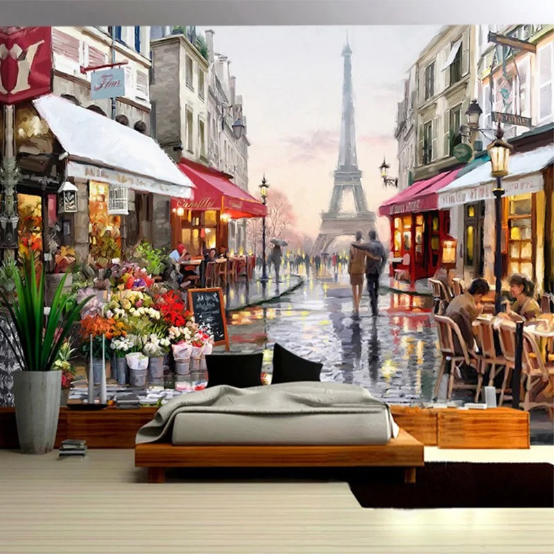 유럽 ​​스타일의 거리 유화 3D 사진 꽃 풍경 카페  - Street Fashion Wallpaper 리뷰 및 가격