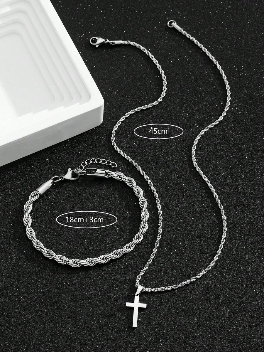 스테인리스 스틸 십자가 펜던트 목걸이와 팔찌 세트, 십 - Street Fashion Jewelry 리뷰 및 가격