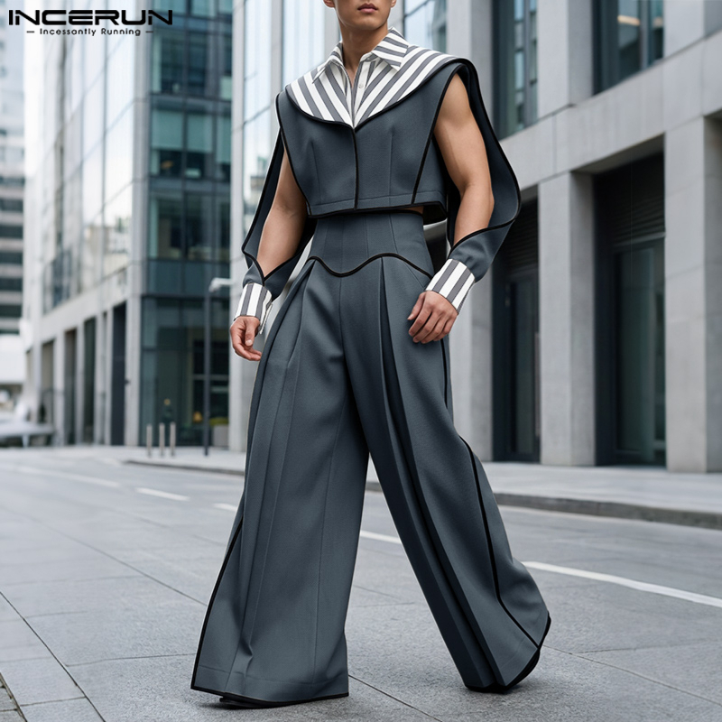 INCERUN 남성 세트 패치워크 컬러 블록 스플릿 긴 - Street Fashion For Man 리뷰 및 가격