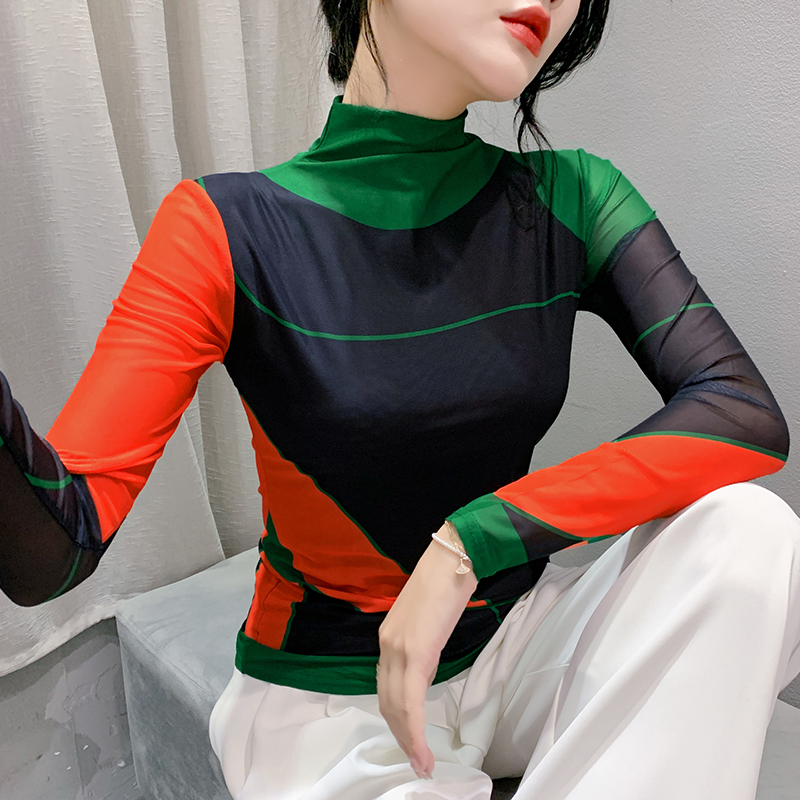 S-4XL 여성 가을 ​​겨울 긴 소매 터틀넥 메쉬 티 - Mesh Top Layering 리뷰 및 가격