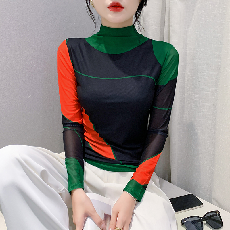 S-4XL 여성 가을 ​​겨울 긴 소매 터틀넥 메쉬 티 - Mesh Top Layering 리뷰 및 가격