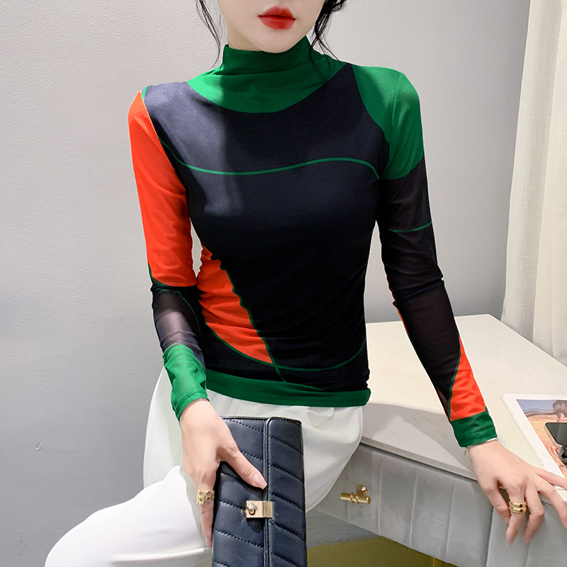 S-4XL 여성 가을 ​​겨울 긴 소매 터틀넥 메쉬 티 - Mesh Top Layering 리뷰 및 가격