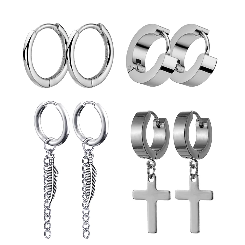 펑크 스틸 컬러 스테인레스 스틸 크로스 귀걸이 스터드, - Street Fashion Earrings 리뷰 및 가격