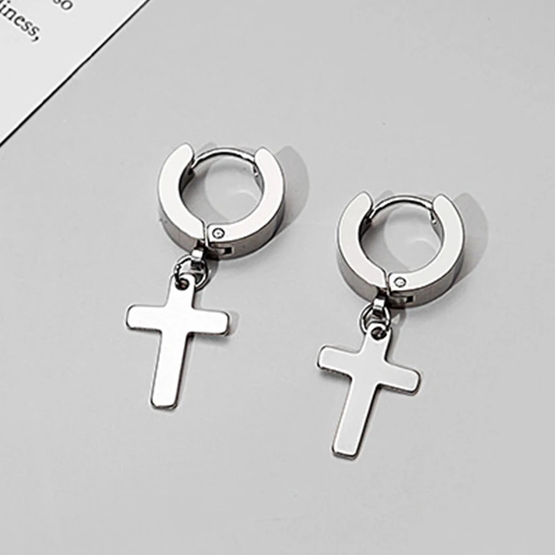 펑크 스틸 컬러 스테인레스 스틸 크로스 귀걸이 스터드, - Street Fashion Earrings 리뷰 및 가격