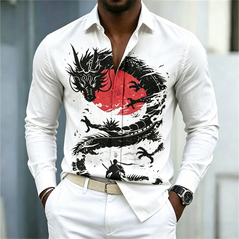 2026 신상 남성 셔츠 화이트 블랙 레드 배색 드래곤 - Street Fashion For Man 리뷰 및 가격