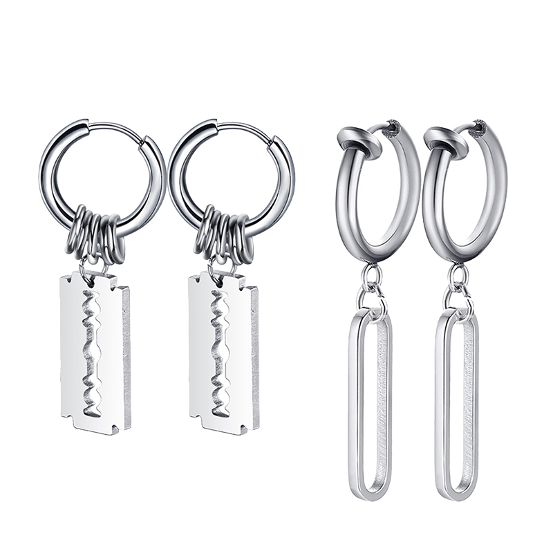패션 스테인레스 스틸 블레이드 귀걸이 빈티지 면도기 중 - Street Fashion Earrings 리뷰 및 가격