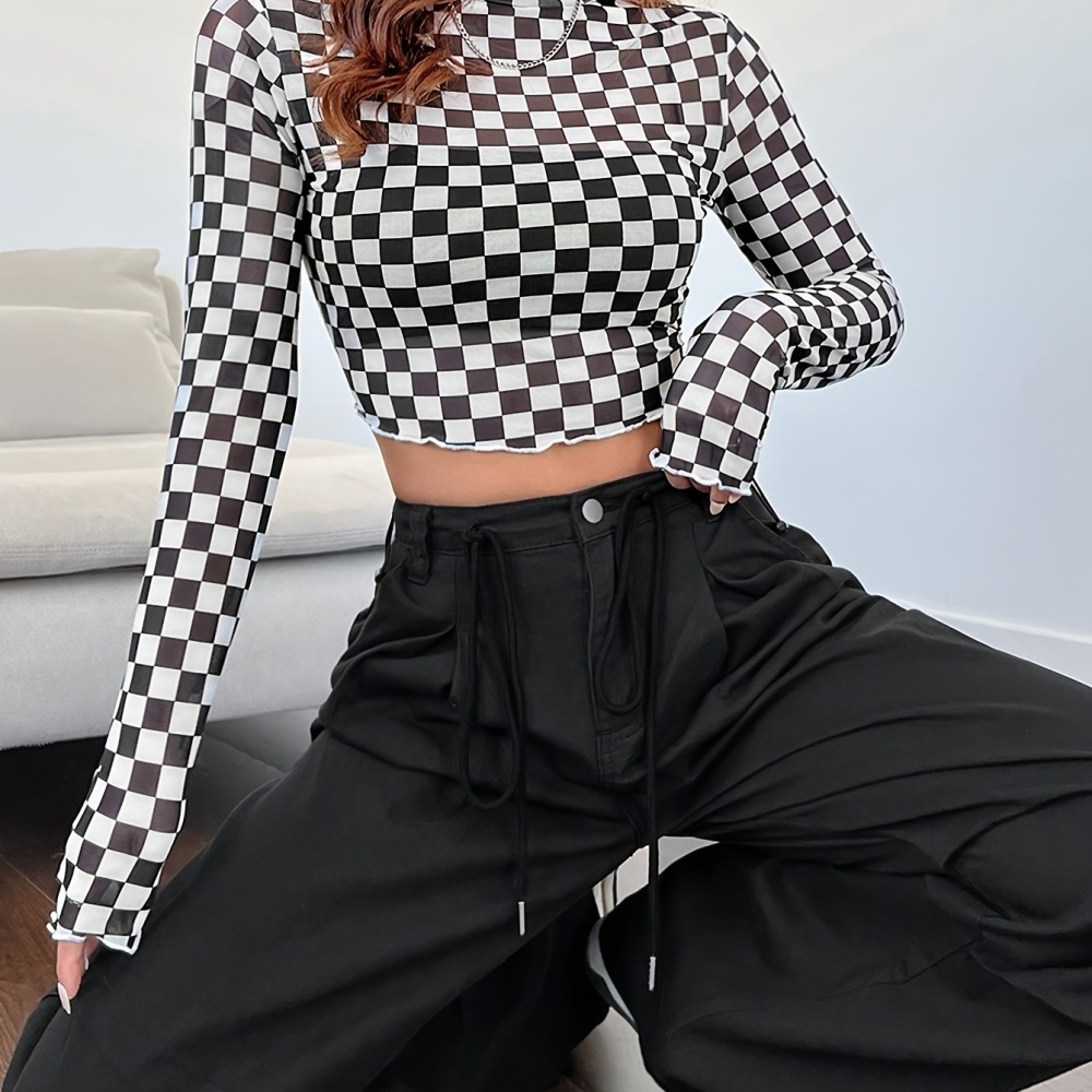 2025년 신상 여성용 메쉬 체커보드 티셔츠 봄용 하프 - Mesh Top Layering 리뷰 및 가격