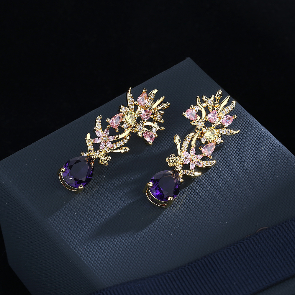 과장된 분위기 지르콘 꽃 귀걸이 패션 컬러 다이아몬드  - Street Fashion Earrings 리뷰 및 가격