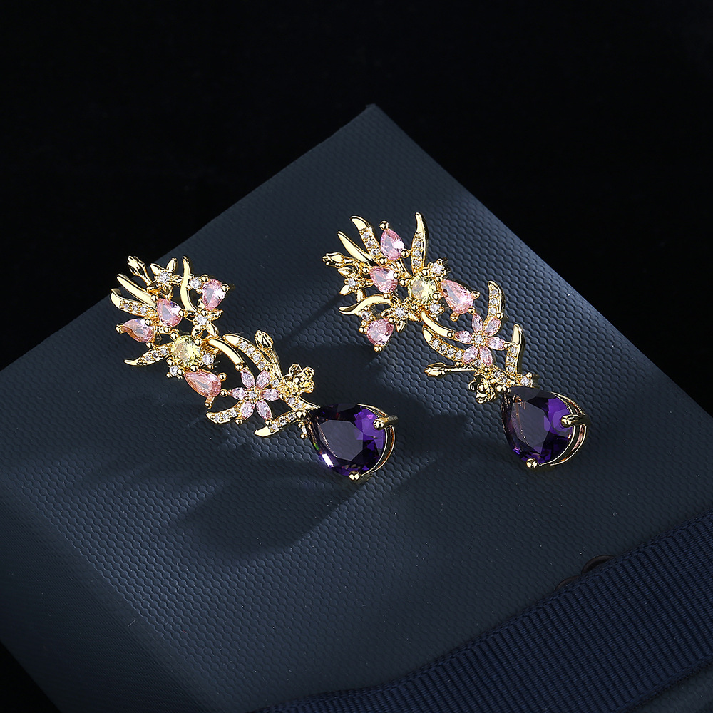 과장된 분위기 지르콘 꽃 귀걸이 패션 컬러 다이아몬드  - Street Fashion Earrings 리뷰 및 가격