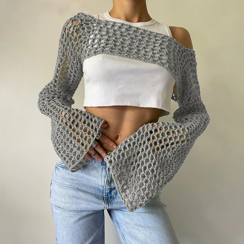 긴 소매 크로셰 크롭 탑, 니트 할로우 아웃 메쉬 커버 - Mesh Top Layering 리뷰 및 가격