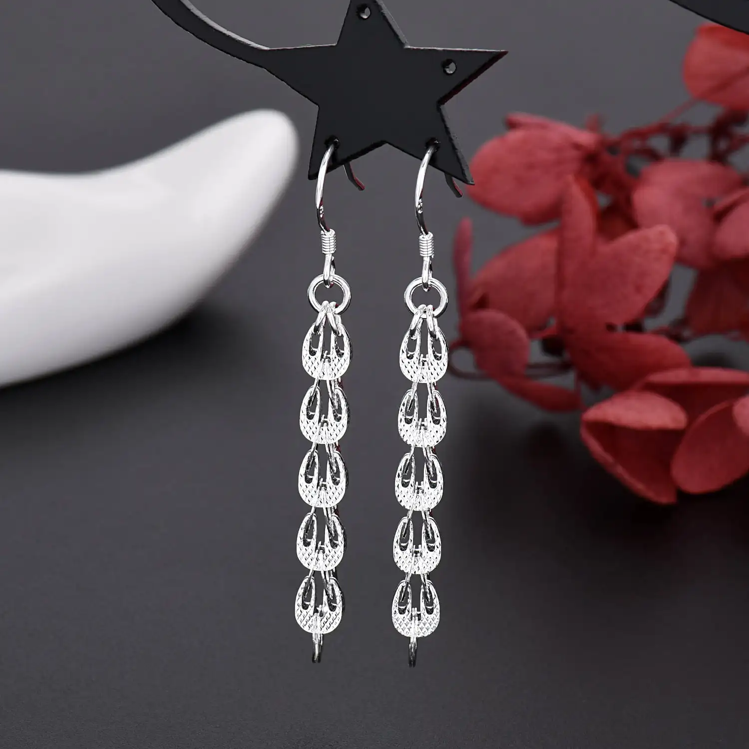 여성을위한 새로운 고급 925 스털링 실버 우아한 귀걸 - Street Fashion Earrings 리뷰 및 가격