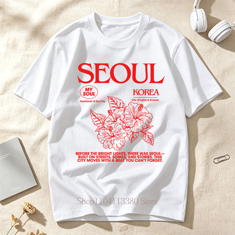 한국 스타일 서울 히비스커스 프린트 티셔츠 여성용 여름 - Street Fashion Of Seoul 리뷰 및 가격