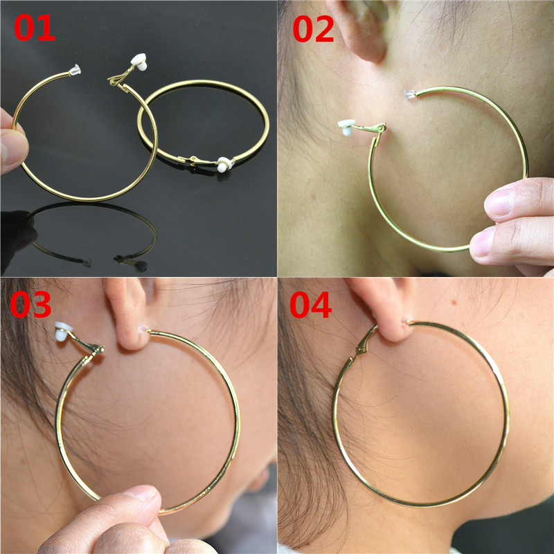 여성용 클립온 귀걸이 얇은 원형 양각 패턴 반짝이는 질 - Street Fashion Earrings 리뷰 및 가격