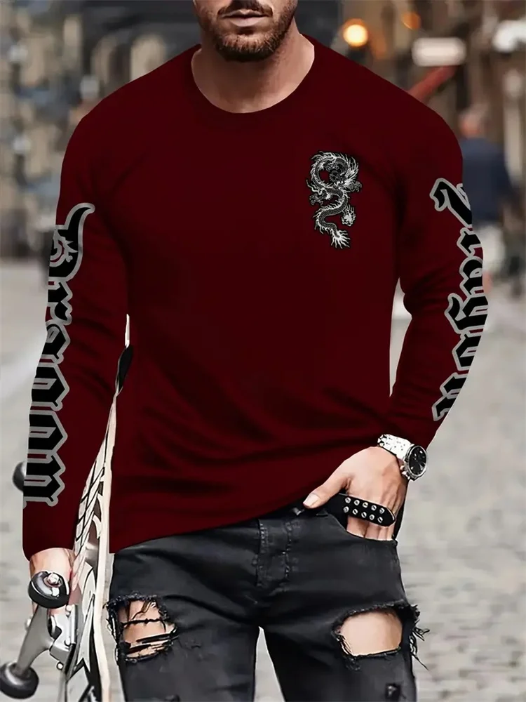 심플 롱텡 프린트 가을 패션 크루넥 남성 긴팔 티셔츠  - Street Fashion For Man 리뷰 및 가격