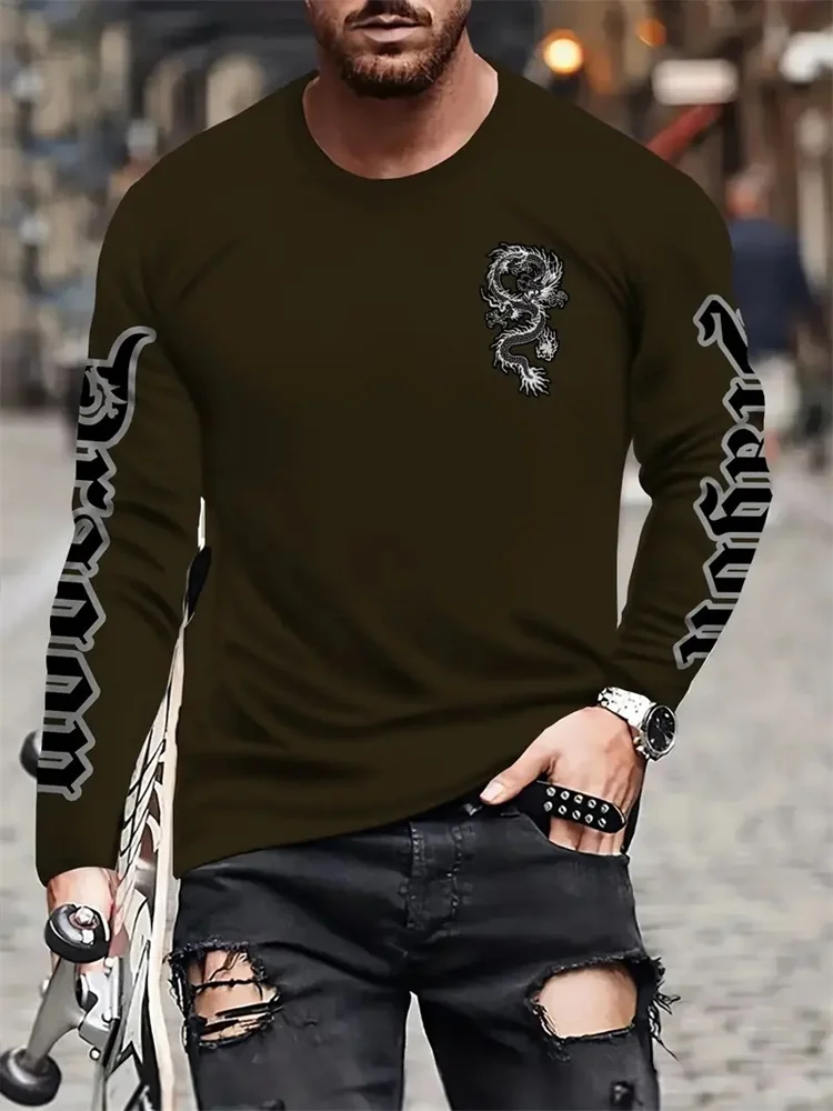 심플 롱텡 프린트 가을 패션 크루넥 남성 긴팔 티셔츠  - Street Fashion For Man 리뷰 및 가격