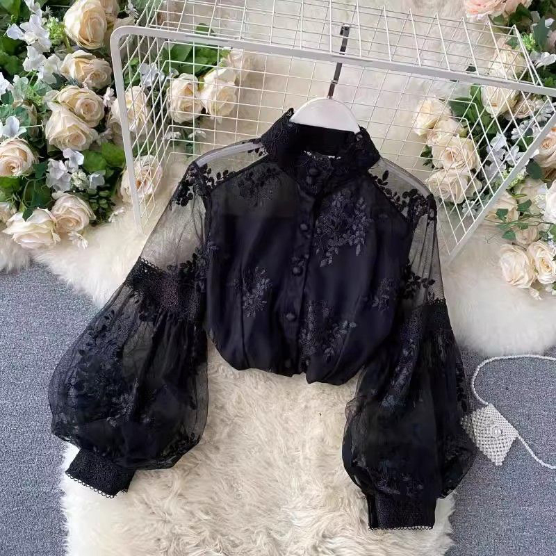 프렌치 빈티지 메쉬 레이스 블라우스 여성 우아한 퍼프  - Mesh Top Layering 리뷰 및 가격