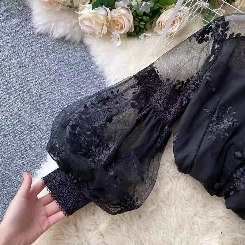 프렌치 빈티지 메쉬 레이스 블라우스 여성 우아한 퍼프  - Mesh Top Layering 리뷰 및 가격
